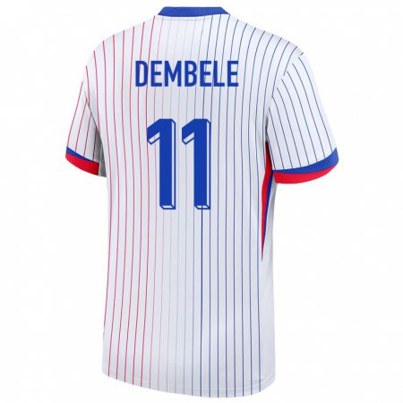 Kandiny Herren Frankreich Ousmane Dembele #11 Weiß Auswärtstrikot Trikot 24-26 T-Shirt