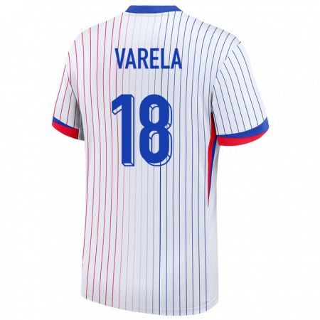 Kandiny Herren Frankreich Jordan Varela #18 Weiß Auswärtstrikot Trikot 24-26 T-Shirt