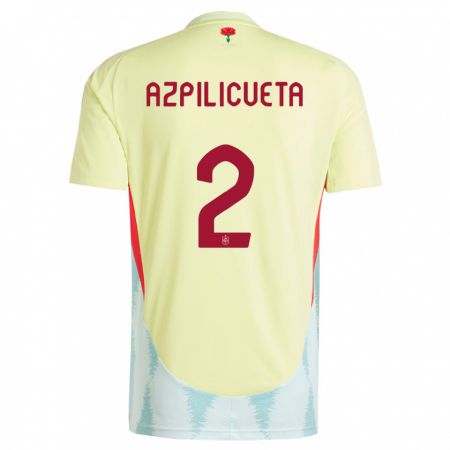 Kandiny Herren Spanien Cesar Azpilicueta #2 Gelb Auswärtstrikot Trikot 24-26 T-Shirt