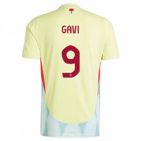 Kandiny Herren Spanien Gavi #9 Gelb Auswärtstrikot Trikot 24-26 T-Shirt