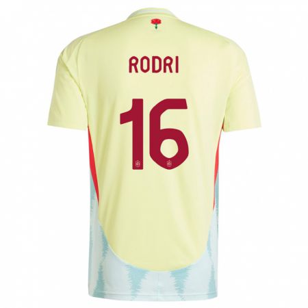 Kandiny Herren Spanien Rodri #16 Gelb Auswärtstrikot Trikot 24-26 T-Shirt