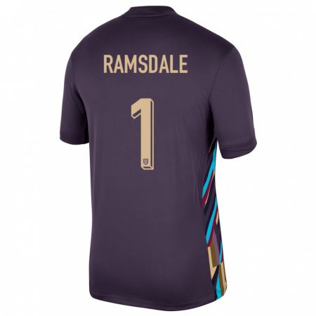 Kandiny Herren England Aaron Ramsdale #1 Dunkle Rosine Auswärtstrikot Trikot 24-26 T-Shirt