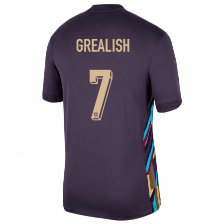 Kandiny Herren England Jack Grealish #7 Dunkle Rosine Auswärtstrikot Trikot 24-26 T-Shirt