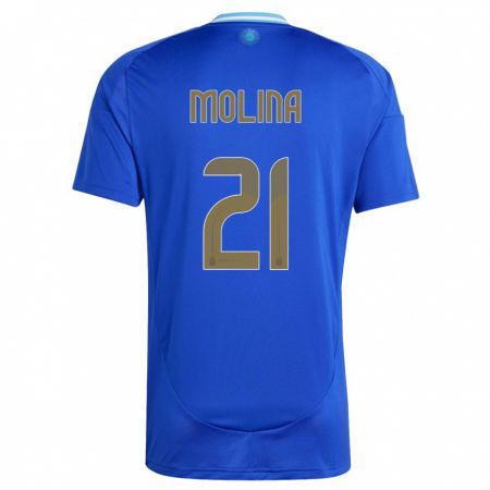 Kandiny Herren Argentinien Nahuel Molina #21 Blau Auswärtstrikot Trikot 24-26 T-Shirt