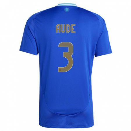 Kandiny Herren Argentinien Julian Aude #3 Blau Auswärtstrikot Trikot 24-26 T-Shirt