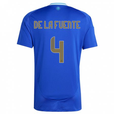 Kandiny Herren Argentinien Hernan De La Fuente #4 Blau Auswärtstrikot Trikot 24-26 T-Shirt