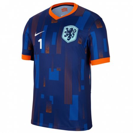 Kandiny Herren Niederlande Sari Van Veenendaal #1 Blau Auswärtstrikot Trikot 24-26 T-Shirt