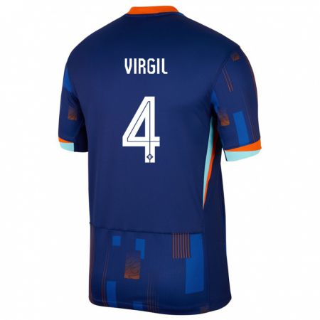Kandiny Herren Niederlande Virgil Van Dijk #4 Blau Auswärtstrikot Trikot 24-26 T-Shirt