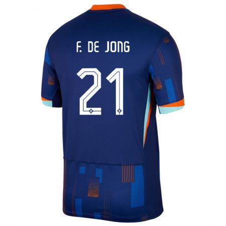 Kandiny Herren Niederlande Frenkie De Jong #21 Blau Auswärtstrikot Trikot 24-26 T-Shirt
