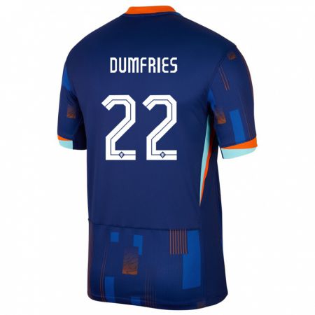 Kandiny Herren Niederlande Denzel Dumfries #22 Blau Auswärtstrikot Trikot 24-26 T-Shirt