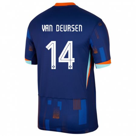 Kandiny Herren Niederlande Eva Van Deursen #14 Blau Auswärtstrikot Trikot 24-26 T-Shirt