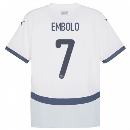 Kandiny Herren Schweiz Breel Embolo #7 Weiß Auswärtstrikot Trikot 24-26 T-Shirt
