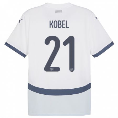 Kandiny Herren Schweiz Gregor Kobel #21 Weiß Auswärtstrikot Trikot 24-26 T-Shirt