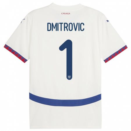 Kandiny Herren Serbien Marko Dmitrovic #1 Weiß Auswärtstrikot Trikot 24-26 T-Shirt