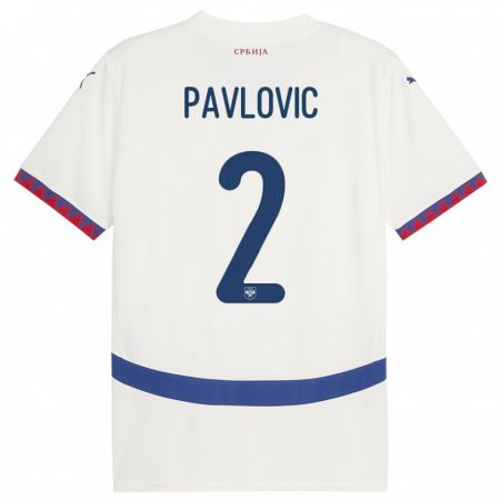 Kandiny Herren Serbien Strahinja Pavlovic #2 Weiß Auswärtstrikot Trikot 24-26 T-Shirt