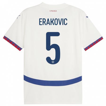 Kandiny Herren Serbien Strahinja Erakovic #5 Weiß Auswärtstrikot Trikot 24-26 T-Shirt