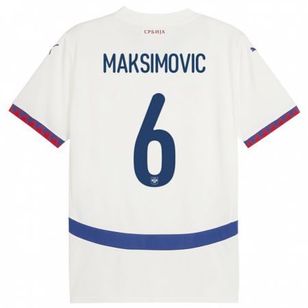 Kandiny Herren Serbien Nemanja Maksimovic #6 Weiß Auswärtstrikot Trikot 24-26 T-Shirt