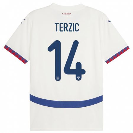 Kandiny Herren Serbien Aleksa Terzic #14 Weiß Auswärtstrikot Trikot 24-26 T-Shirt