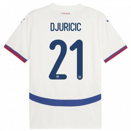 Kandiny Herren Serbien Filip Djuricic #21 Weiß Auswärtstrikot Trikot 24-26 T-Shirt
