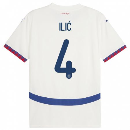 Kandiny Herren Serbien Marija Ilic #4 Weiß Auswärtstrikot Trikot 24-26 T-Shirt