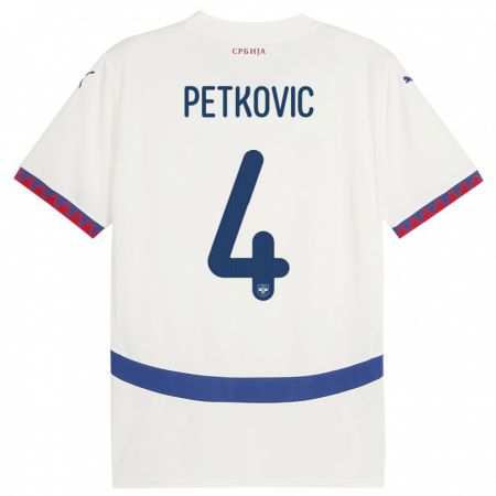 Kandiny Herren Serbien Nikola Petkovic #4 Weiß Auswärtstrikot Trikot 24-26 T-Shirt