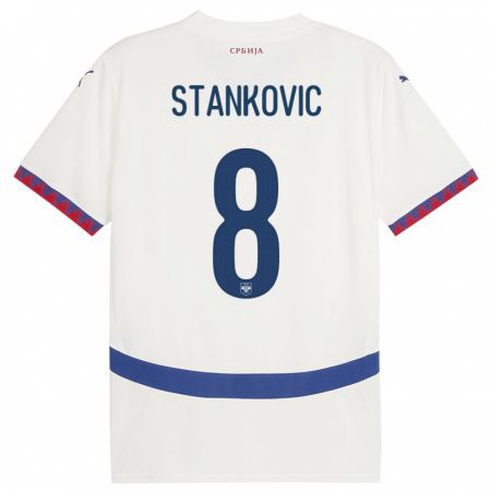 Kandiny Herren Serbien Nikola Stankovic #8 Weiß Auswärtstrikot Trikot 24-26 T-Shirt
