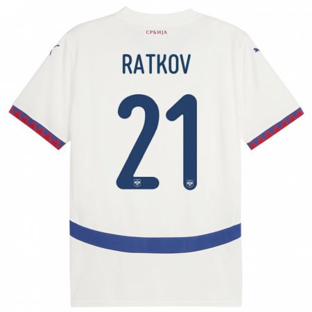 Kandiny Herren Serbien Petar Ratkov #21 Weiß Auswärtstrikot Trikot 24-26 T-Shirt