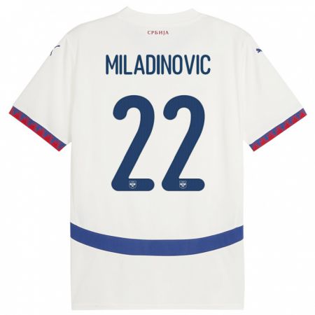 Kandiny Herren Serbien Igor Miladinovic #22 Weiß Auswärtstrikot Trikot 24-26 T-Shirt