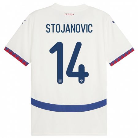 Kandiny Herren Serbien Matija Stojanovic #14 Weiß Auswärtstrikot Trikot 24-26 T-Shirt