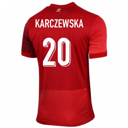 Kandiny Herren Polen Nikola Karczewska #20 Rot Auswärtstrikot Trikot 24-26 T-Shirt