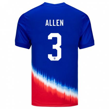 Kandiny Herren Vereinigte Staaten Noah Allen #3 Blau Auswärtstrikot Trikot 24-26 T-Shirt