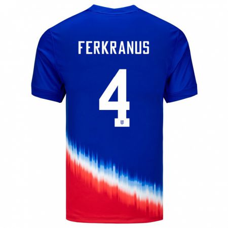 Kandiny Herren Vereinigte Staaten Marcus Ferkranus #4 Blau Auswärtstrikot Trikot 24-26 T-Shirt