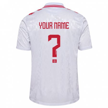 Kandiny Herren Dänemark Ihren Namen #0 Weiß Auswärtstrikot Trikot 24-26 T-Shirt