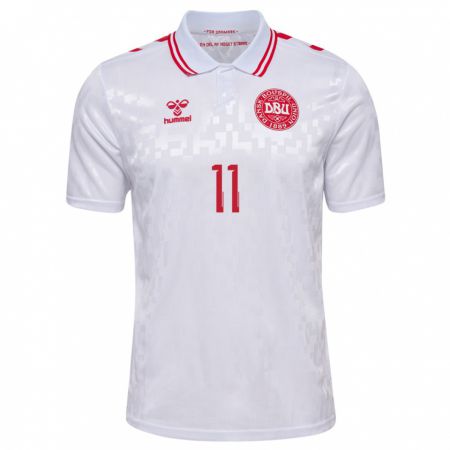 Kandiny Herren Dänemark Katrine Veje #11 Weiß Auswärtstrikot Trikot 24-26 T-Shirt