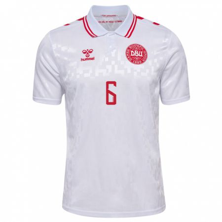 Kandiny Herren Dänemark Oscar Fraulo #6 Weiß Auswärtstrikot Trikot 24-26 T-Shirt