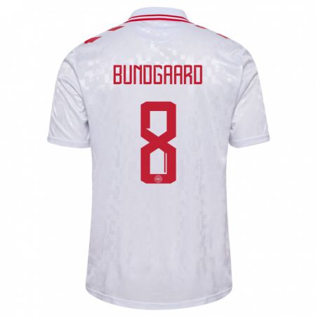 Kandiny Herren Dänemark Filip Bundgaard #8 Weiß Auswärtstrikot Trikot 24-26 T-Shirt