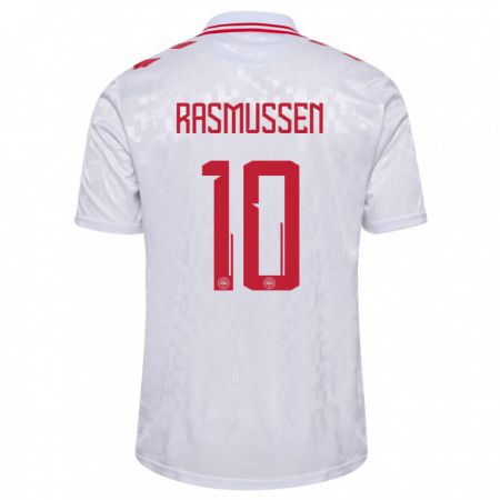 Kandiny Herren Dänemark Christian Rasmussen #10 Weiß Auswärtstrikot Trikot 24-26 T-Shirt