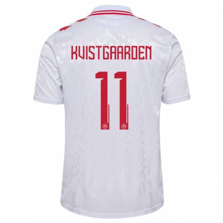 Kandiny Herren Dänemark Mathias Kvistgaarden #11 Weiß Auswärtstrikot Trikot 24-26 T-Shirt