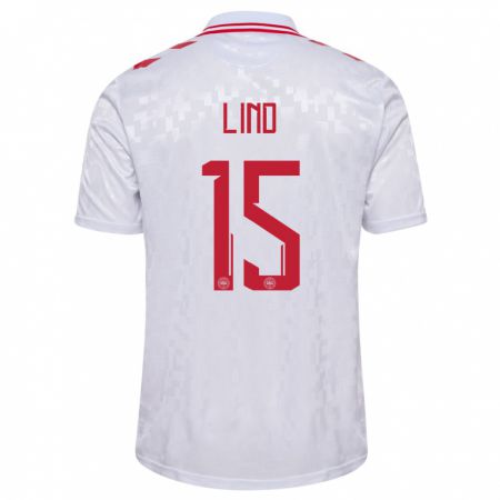 Kandiny Herren Dänemark Victor Lind #15 Weiß Auswärtstrikot Trikot 24-26 T-Shirt
