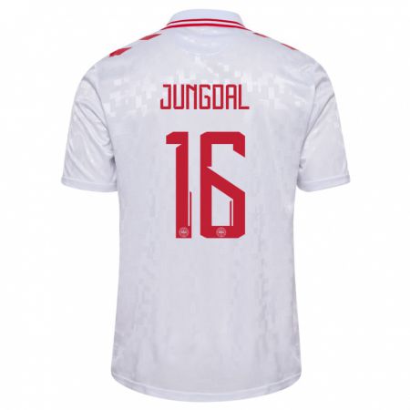 Kandiny Herren Dänemark Andreas Jungdal #16 Weiß Auswärtstrikot Trikot 24-26 T-Shirt