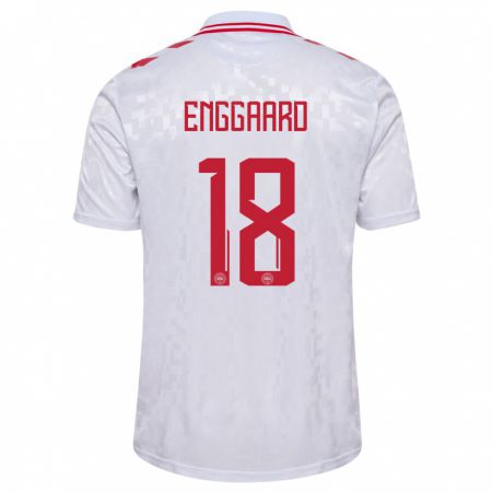 Kandiny Herren Dänemark Mads Enggaard #18 Weiß Auswärtstrikot Trikot 24-26 T-Shirt