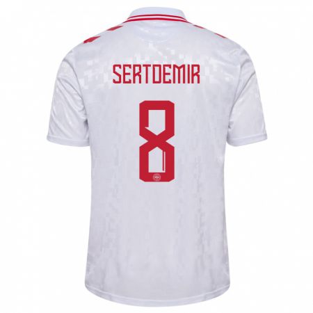 Kandiny Herren Dänemark Zidan Sertdemir #8 Weiß Auswärtstrikot Trikot 24-26 T-Shirt