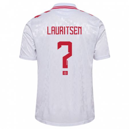 Kandiny Herren Dänemark Mads Lauritsen #0 Weiß Auswärtstrikot Trikot 24-26 T-Shirt