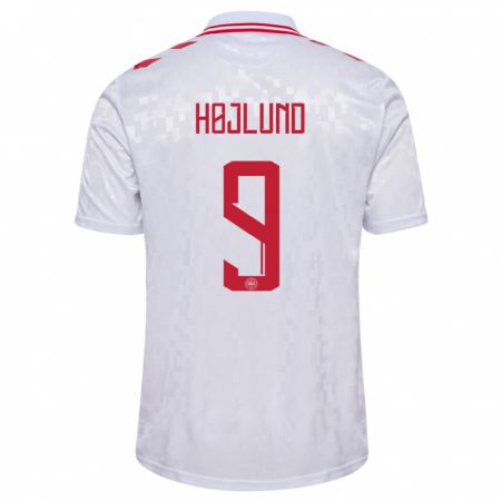 Kandiny Herren Dänemark Emil Højlund #9 Weiß Auswärtstrikot Trikot 24-26 T-Shirt