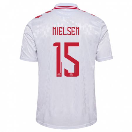 Kandiny Herren Dänemark Villads Nielsen #15 Weiß Auswärtstrikot Trikot 24-26 T-Shirt