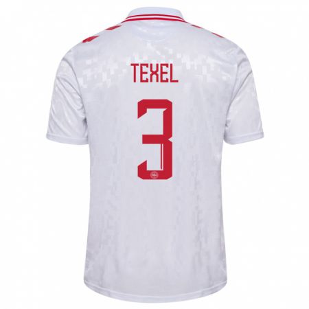 Kandiny Herren Dänemark Pontus Texel #3 Weiß Auswärtstrikot Trikot 24-26 T-Shirt
