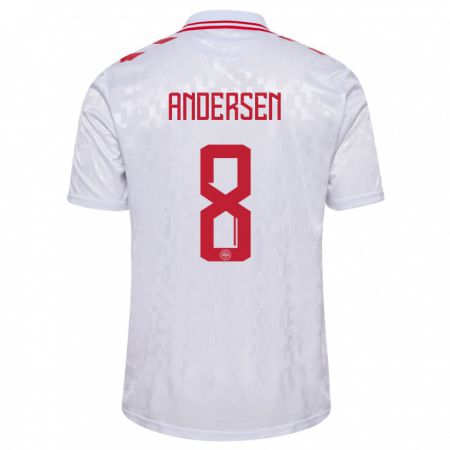 Kandiny Herren Dänemark Silas Andersen #8 Weiß Auswärtstrikot Trikot 24-26 T-Shirt