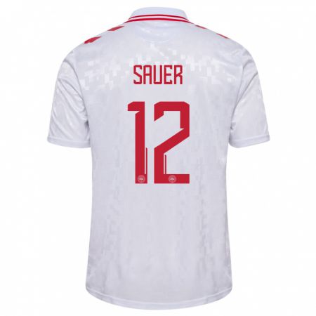 Kandiny Herren Dänemark Mathias Sauer #12 Weiß Auswärtstrikot Trikot 24-26 T-Shirt