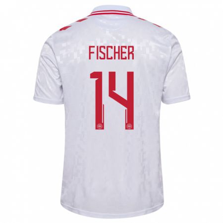 Kandiny Herren Dänemark Mikkel Fischer #14 Weiß Auswärtstrikot Trikot 24-26 T-Shirt