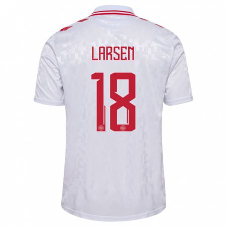 Kandiny Herren Dänemark Lukas Larsen #18 Weiß Auswärtstrikot Trikot 24-26 T-Shirt
